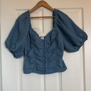 Sienna Sky Blue Smocked Puff Sleeve Blouse XL NWT Cottagecore Boho Top
